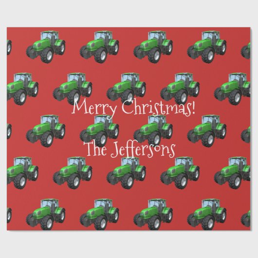 Grüne Farm Traktoren auf Roten Weihnachten Geschenkpapier (Flach)