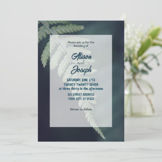 Grüne Farnblätter Einladung (Stehend Vorderseite)