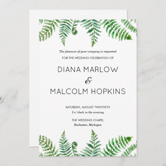 Grüne Farne, die Einladung wedding sind (Vorne/Hinten)