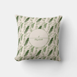 Grüne Farne Muster Monogramm und Name Throw Pillow Kissen