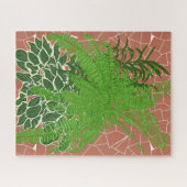 Grüne Farne und Hostas auf Terrakotta-Mosaik Puzzle (Horizontal)