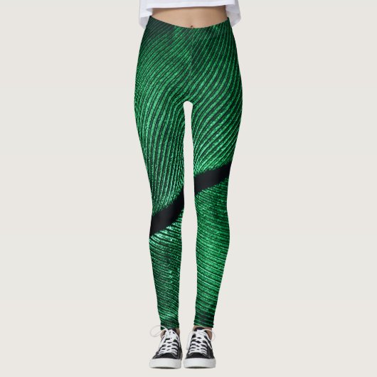 Grüne Feder, schöne Muster Textur. Leggings (Vorderseite)