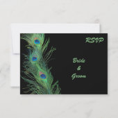 Grüne Federn mit Black Wedding RSVP Karte (Rückseite)