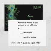 Grüne Federn mit Black Wedding RSVP Karte (Vorne/Hinten)