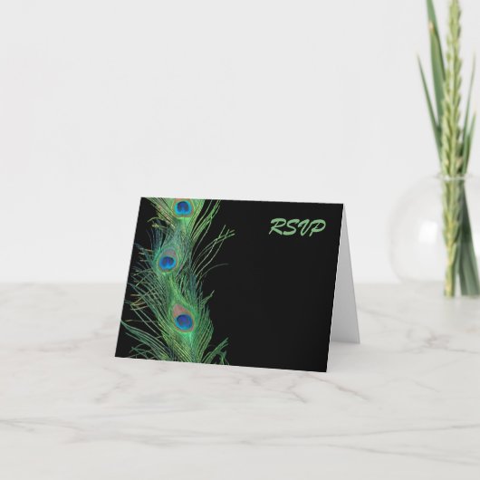 Grüne Federn mit schwarzem Hochzeit UAWG Einladung (Vorderseite)