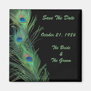 Grüne Federn mit schwarzem Wedding Save the Date Magnet