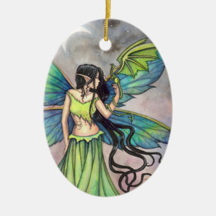 Grüne Fee und Drachen Fantasy-Kunst Keramikornament