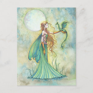 Grüne Fee und Drachen Fantasy Kunst Postkarte