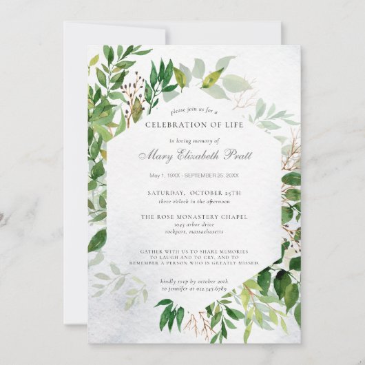 Grüne Feier zur Beerdigung des Lebens Einladung (Vorderseite)