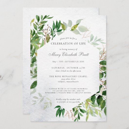 Grüne Feier zur Beerdigung des Lebens Einladung (Vorne/Hinten)