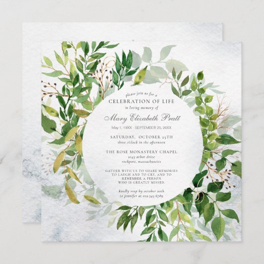 Grüne Feier zur Beerdigung des Lebens Einladung (Vorne/Hinten)