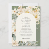 Grüne feierliche Hochzeit mit Elfenbeinblumengarte Einladung (Vorderseite)