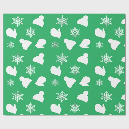 Grüne Feiertage Mitten und Weihnachtshütten Geschenkpapier (Flach)