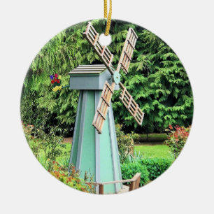 Grüne Fenstermühle Gartendekoration Keramik Ornament