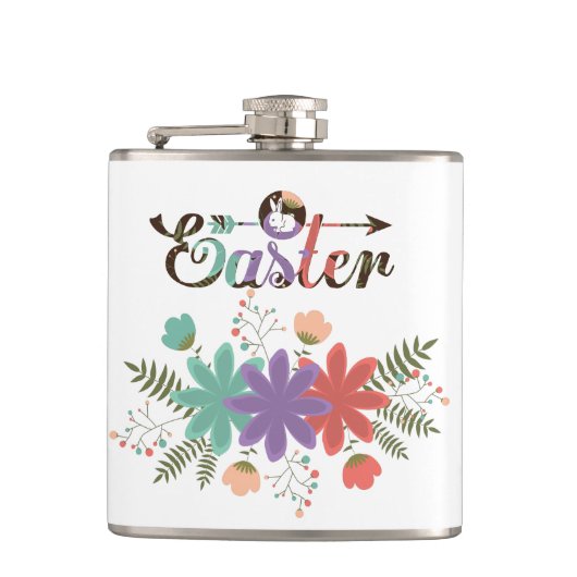 Grüne Fern und farbenfrohe Blume Flachmann (Vorderseite)