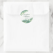 Grüne Fern-Wasserfarbenhochzeit Runder Aufkleber (Tasche)