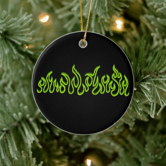 Grüne Feuerflammen lodern Umrisse Keramik Ornament (Baum)