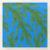 Grüne Fichtenbäume und Zweige Blau Glasuntersetzer (Vorderseite)