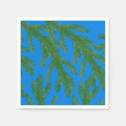 Grüne Fichtenbäume und Zweige Blau Serviette (Vorderseite)