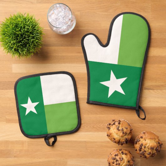Grüne Flagge des Staates Texas Ofenhandschuh & Topflappen-Set (Oben Unten)