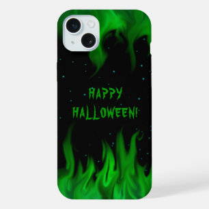 Grüne Flammen im Sternenhimmel iPhone 15 Plus Hülle