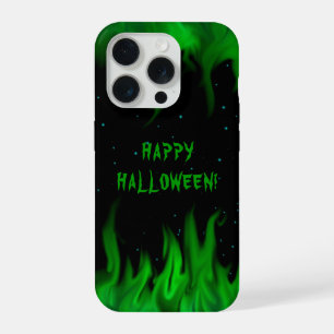 Grüne Flammen im Sternenhimmel iPhone 15 Pro Hülle
