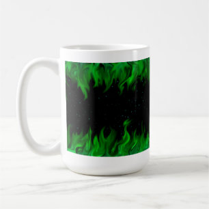 Grüne Flammen im Sternenhimmel Kaffeetasse