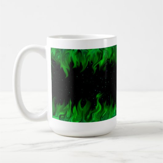 Grüne Flammen im Sternenhimmel Kaffeetasse (Links)