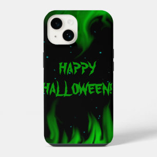 Grüne Flammen im Sternenlicht Himmel iPhone 14 Hülle