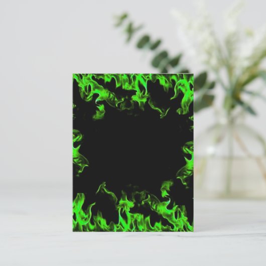 grüne Flammen Postkarte (Stehend Vorderseite)