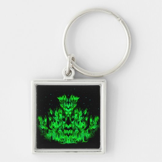 Grüne Flammenmonster am Sternenhimmel Schlüsselanhänger (Vorne)