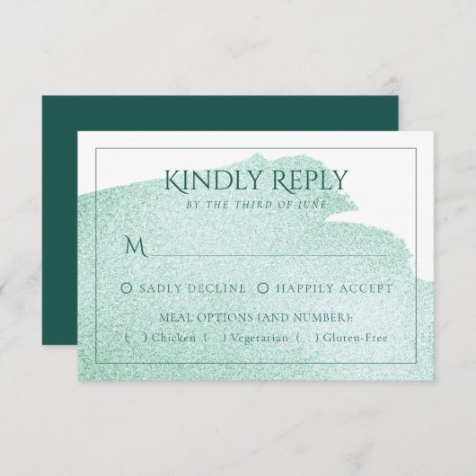 Grüne Flasche | Jade Brushstroke Entree Option RSVP Karte (Vorne/Hinten)