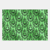 Grüne Fledermaus Halloween Damast Muster Geschenkpapier Set (Vorderseite)