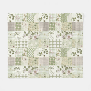 Grüne Flieder-Quilt-Patchwork-Gingham-Cottagecore Fleecedecke