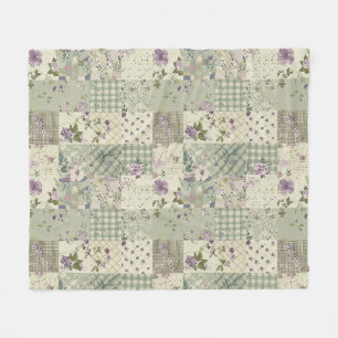 Grüne Flieder-Quilt-Patchwork-Gingham-Cottagecore Fleecedecke