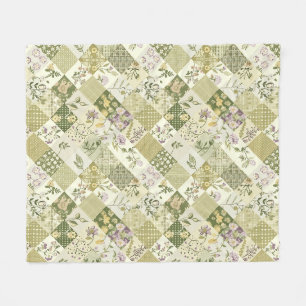 Grüne Flieder-Quilt-Patchwork-Gingham-Cottagecore Fleecedecke