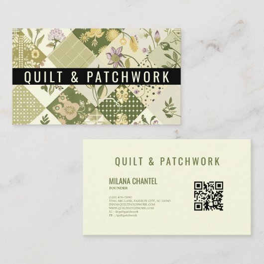 Grüne Flieder-Quilt-Patchwork-Handmade-Kleidung Visitenkarte (Vorne/Hinten)