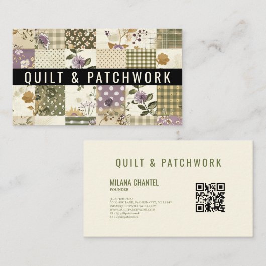 Grüne Flieder-Quilt-Patchwork-Handmade-Kleidung Visitenkarte (Vorne/Hinten)