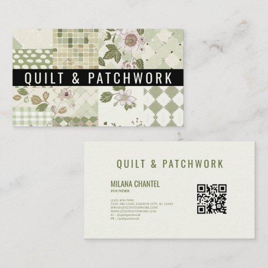 Grüne Flieder-Quilt-Patchwork-Handmade-Kleidung Visitenkarte (Vorne/Hinten)
