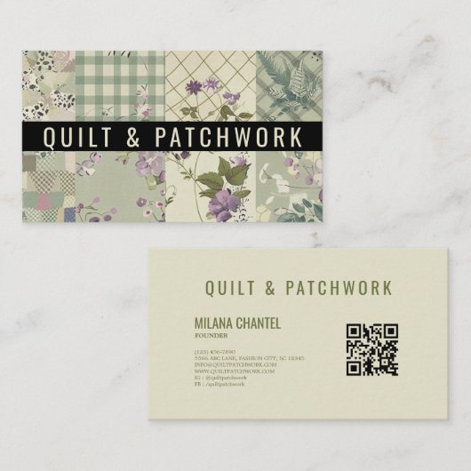 Grüne Flieder-Quilt-Patchwork-Handmade-Kleidung Visitenkarte (Vorne/Hinten)
