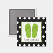Grüne Flip Flops / Schwarz mit weißen Polka Punkte Magnet (Vorderseite/Rückseite)