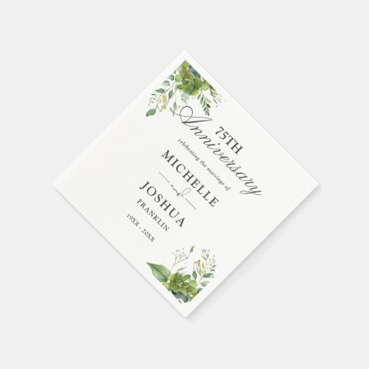 Grüne Flora 75. Hochzeitstag Serviette (Ecke)