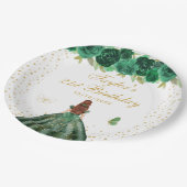 Grüne Flora Brown Hair Princess Birthday Party Pappteller (Schrägansicht)