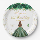 Grüne Flora Brown Hair Princess Birthday Party Pappteller (Vorderseite)