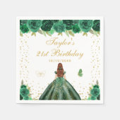 Grüne Flora Brown Hair Princess Birthday Party Serviette (Vorderseite)