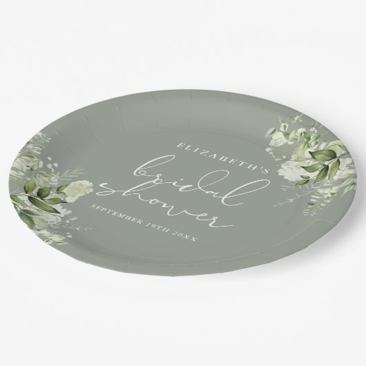 Grüne Flora Elegantes Brautparty Pappteller (Schrägansicht)