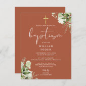 Grüne Flora Terracotta Taufe Einladung Postkarte (Vorne/Hinten)