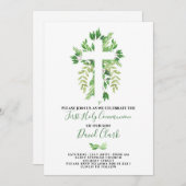 Grüne Floral Erste heilige Kommunion Einladung (Vorne/Hinten)