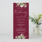 Grüne Floral Monogram Details Burgundy Wedding Einladung (Stehend Vorderseite)