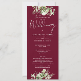 Grüne Floral Monogram Details Burgundy Wedding Einladung